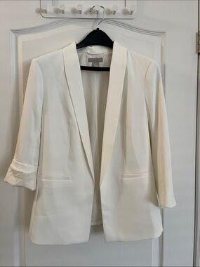 H&M White Open-Front Blazer with Shawl Lapel